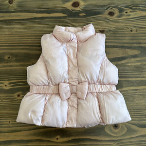 Baby Gap Pink Puffer Vest 0-6 Months Bow Detail Snap Front